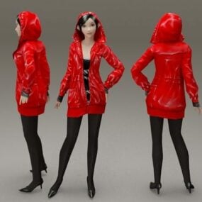 Κορίτσι με κόκκινο παλτό τρισδιάστατο μοντέλο