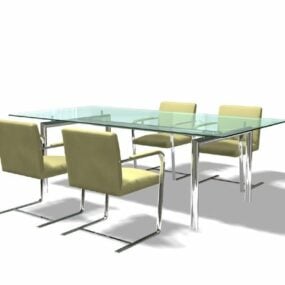 Mesa de reunião de vidro e cadeiras modelo 3d