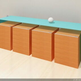 3д модель стеклянного офисного стола и шкафов для документов
