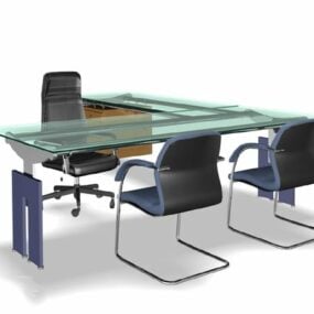玻璃办公桌系列3d模型