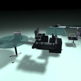 Table et chaises de poste de travail en verre modèle 3D