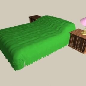 سرير أخضر مع طاولات ليلية نموذج ثلاثي الأبعاد