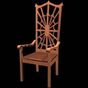 เก้าอี้ไม้พนักสูงโมเดล 3 มิติ