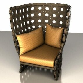 مدل 3 بعدی صندلی روکش دار با پشت بلند در فضای باز