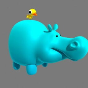 Hippo And Bird Cartoon 3d model
