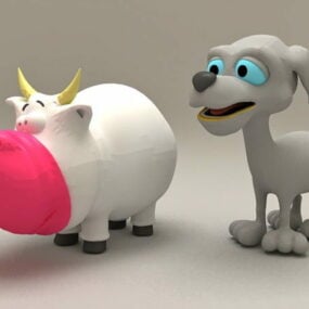 Hippo Dog Cartoon Characters 3d model