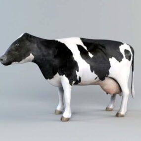 3д модель коровы с черно-белым мехом