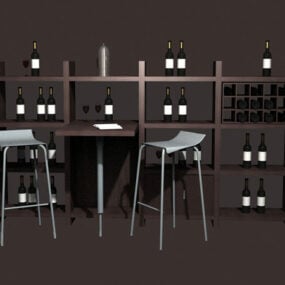 Modelo 3d de móveis para bar de vinhos domésticos
