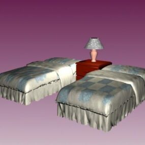 ホテルツインベッドセット3Dモデル