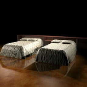 酒店双床，内置床头柜3D模型