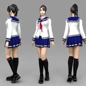 3D-Modell eines japanischen Highschool-Mädchens