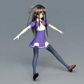โมเดล 3 มิติของตัวละครสาวอะนิเมะ Kawaii