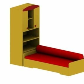 3д модель детской кровати со шкафом для хранения вещей