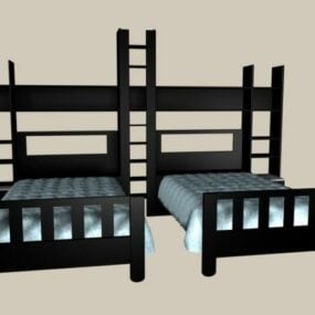 Kinderzimmer, schwarzes Holz, zwei Einzelbetten, 3D-Modell