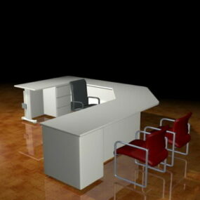एल-आकार का वर्कस्टेशन और कुर्सियाँ 3डी मॉडल