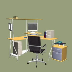 L-shaped Office Computer Workstation 3d model