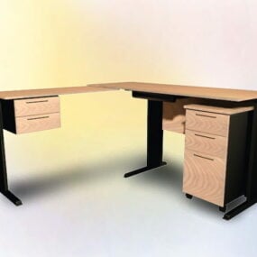 3д модель L-образного офисного стола