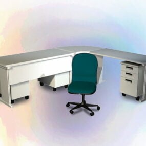 L 字型のオフィスの机と椅子 3D モデル