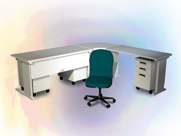 L Shaped Office Desk And Chair Free 3d Model Dxf Max Vray