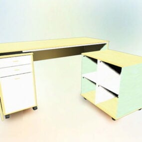 میز اداری L شکل با کابینت مدل سه بعدی