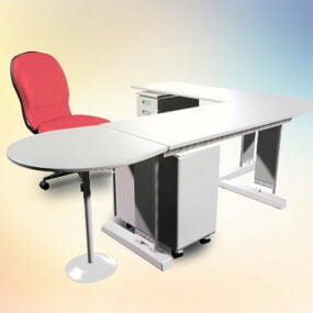 โต๊ะทำงานรูปตัว L พร้อมเก้าอี้แบบ 3 มิติ