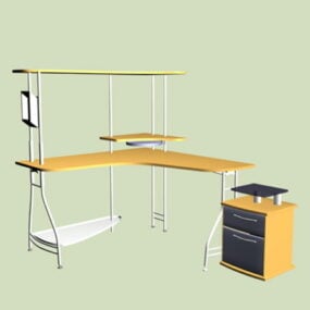 棚付きのL型オフィステーブル3Dモデル