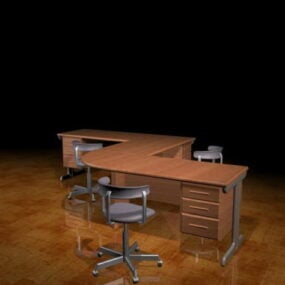 L字型オフィスワークベンチ3Dモデル