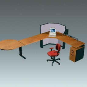 3д модель L-образного рабочего стола и стула