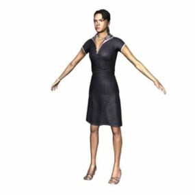 Personnage de dame debout en pose en T modèle 3D