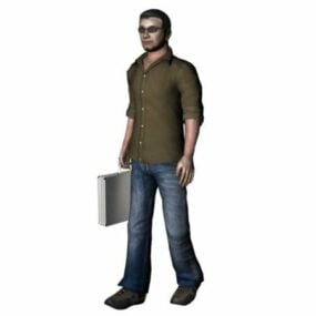 Homme de loisirs tenant un personnage de mallette modèle 3D