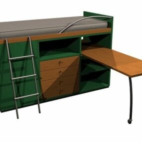 Cama alta con escritorio modelo 3d