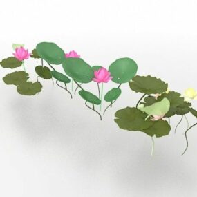 蓮の花と葉3Dモデル