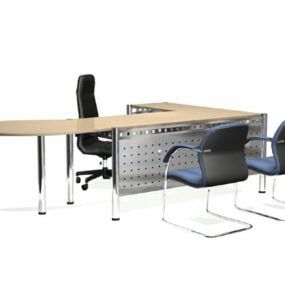 שולחן משרדי יוקרתי עם כסאות דגם תלת מימד