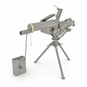 3д модель военного пулемета с лентой для боеприпасов