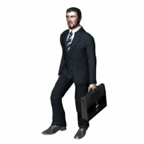 Character Man In Business Suit With Briefcase 3d model