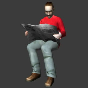 男人读报纸3d模型