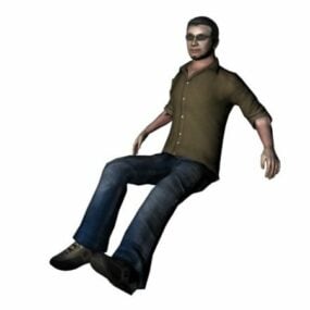 3D модель персонажа-человека, сидящего и расслабляющегося