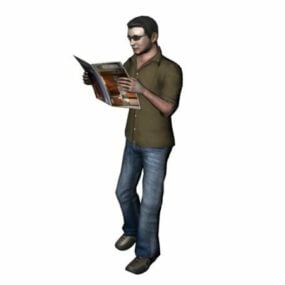 Người đàn ông đứng đọc tạp chí Nhân vật mô hình 3d