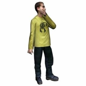 Character Man Standing With Hand Under Chin 3d model