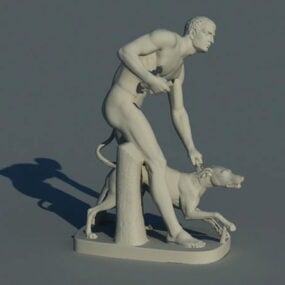 مدل سه بعدی مرد با مجسمه سگ