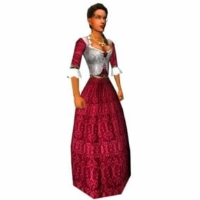Středověká oblečená žena charakter 3D model