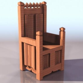 كرسي العرش من العصور الوسطى مادة خشبية نموذج ثلاثي الأبعاد