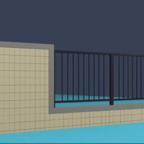 Metal And Cement Fence Wall 3d model