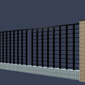 시멘트 기둥이 있는 금속 울타리 3d 모델