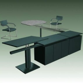 Metal Office Desk Workstation And Chairs 3d model