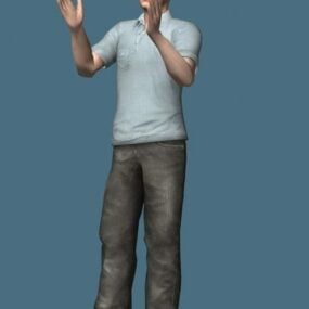 Middle Aged Man In T-shirt And Jeans 3d model