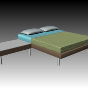 Minimalism Double Bed With Nightstand 3d model