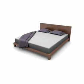 Minimalist Wood Double Bed 3d model