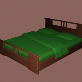 Mission Style Double Bed 3d model