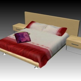 Nowoczesne łóżko z szafkami nocnymi Model 3D